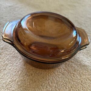 Fire King Anchor Hocking #472 Amber Glass Casserole Dish With Lid
